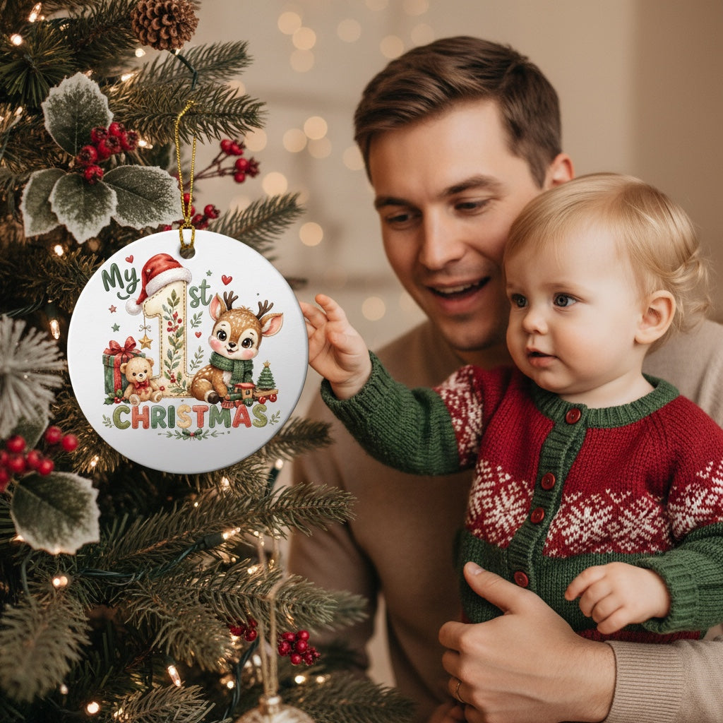 My 1st Christmas Ceramic Ornament – Reindeer & Teddy Keepsake
