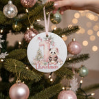 My 1st Christmas Ceramic Ornament – Pink Number One Panda & Tree