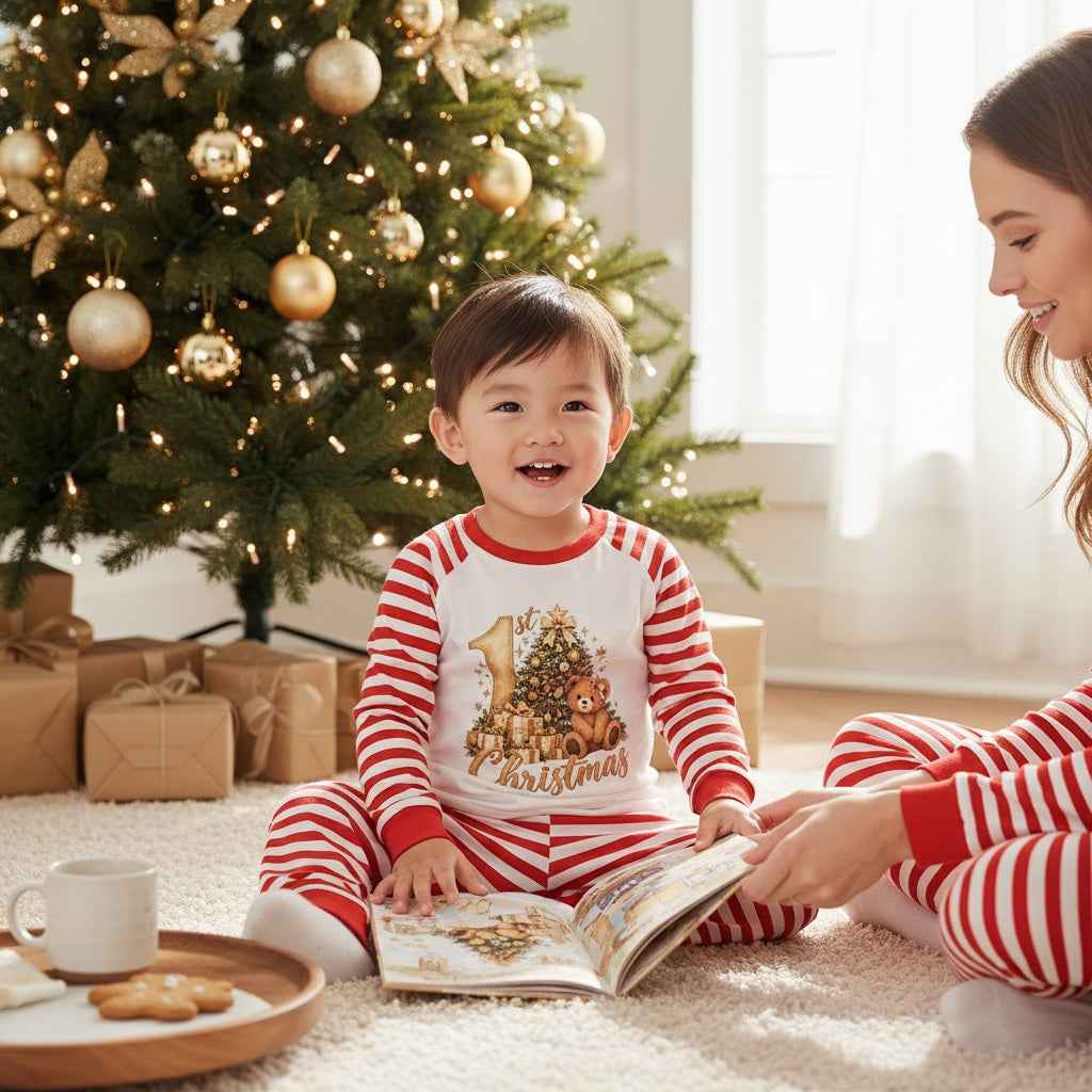 Christmas Tree & Teddy – 1st Christmas Baby Pyjama Set