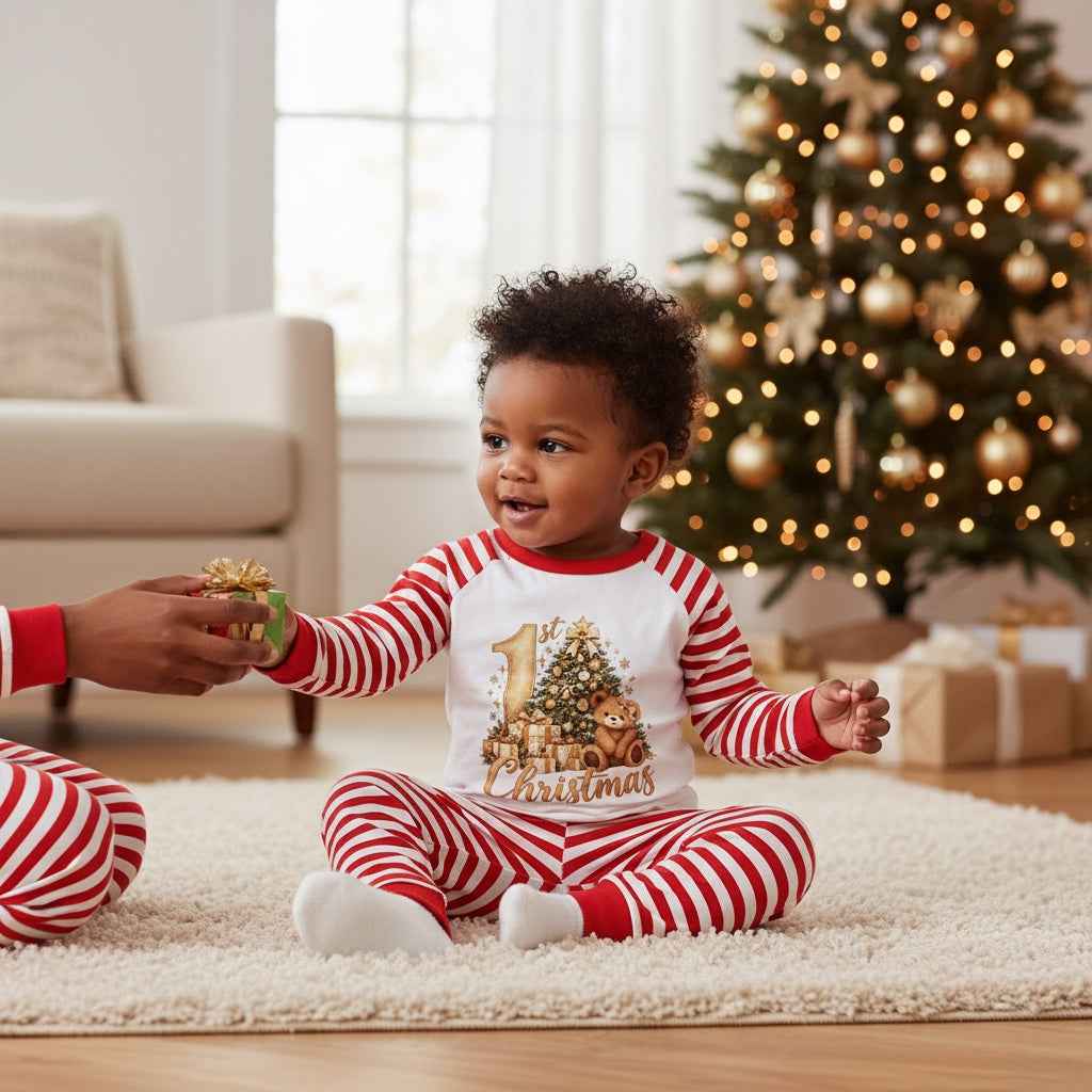 Christmas Tree & Teddy – 1st Christmas Baby Pyjama Set