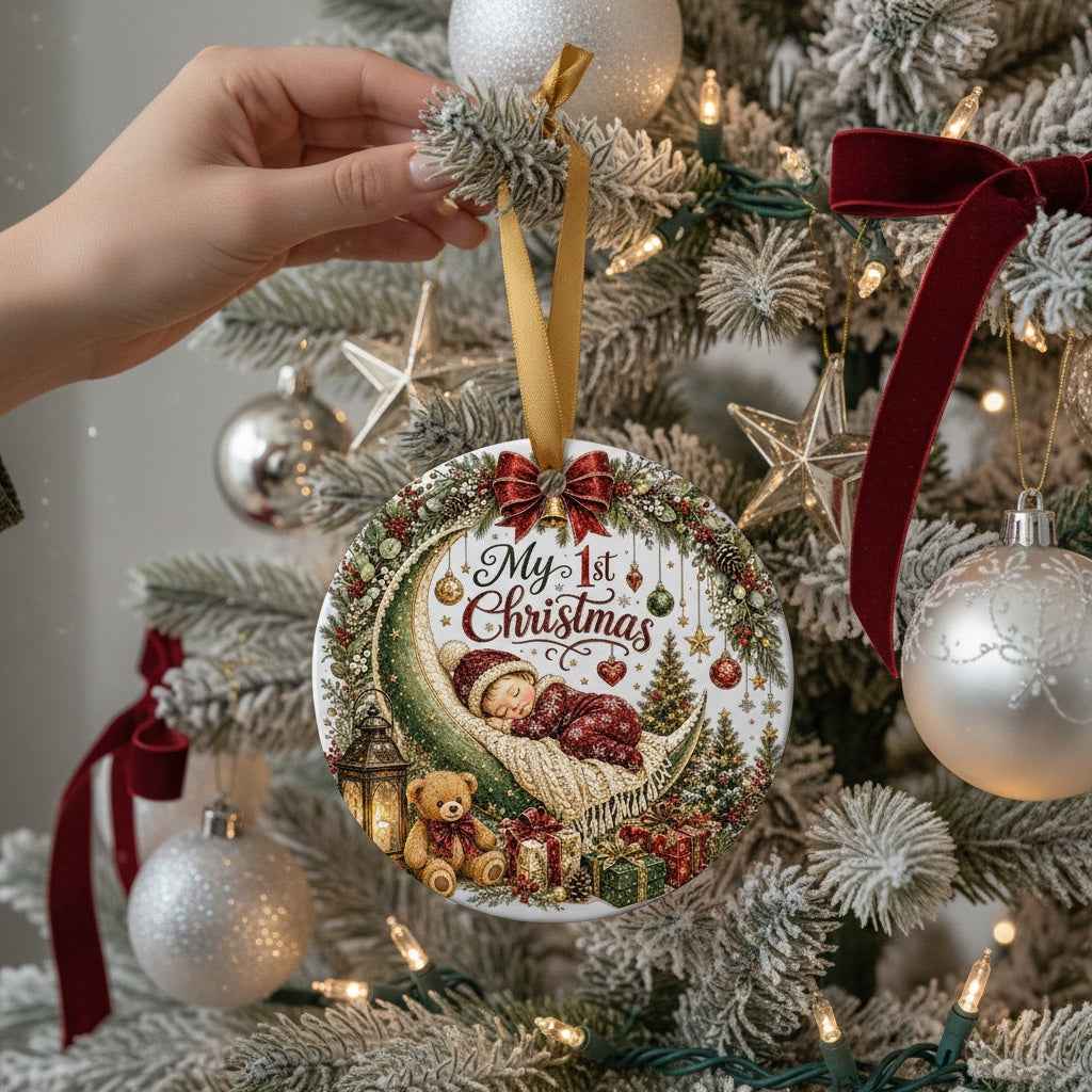 My 1st Christmas Ceramic Ornament – Sleeping Moon Baby Keepsake