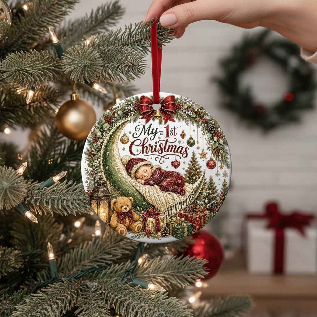 My 1st Christmas Ceramic Ornament – Sleeping Moon Baby Keepsake