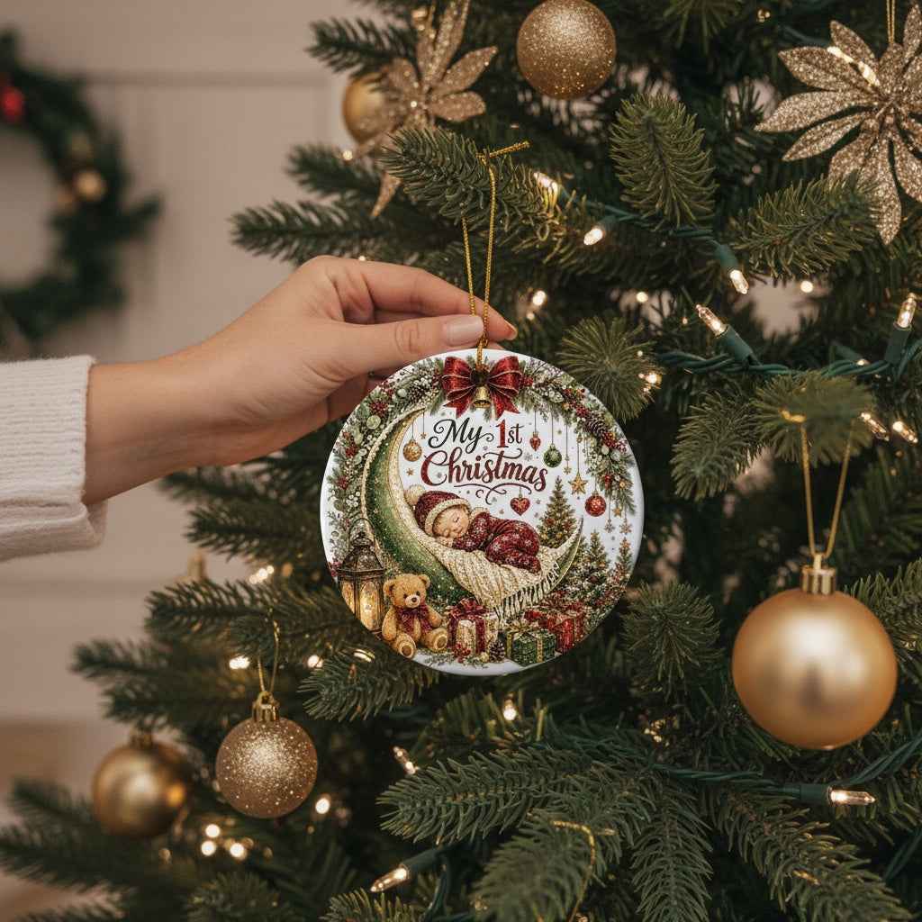 My 1st Christmas Ceramic Ornament – Sleeping Moon Baby Keepsake