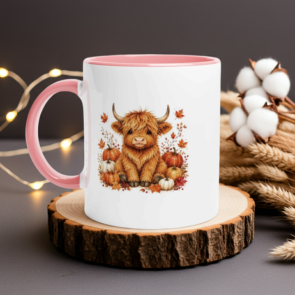 Autumn Highland Cow Ceramic Mug – 18 Unique Designs.