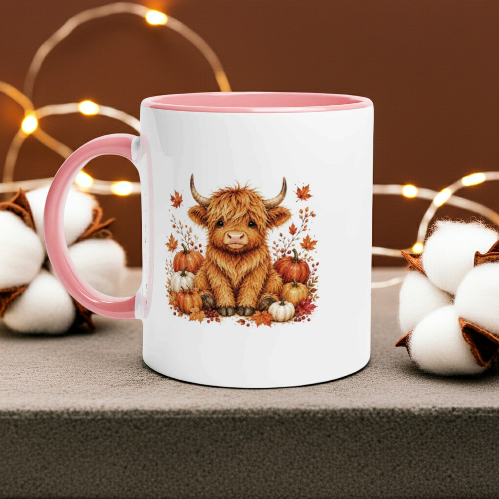 Autumn Highland Cow Ceramic Mug – 18 Unique Designs.