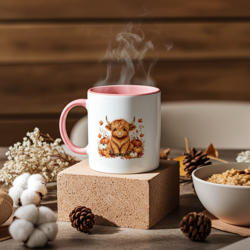 Autumn Highland Cow Ceramic Mug – 18 Unique Designs.