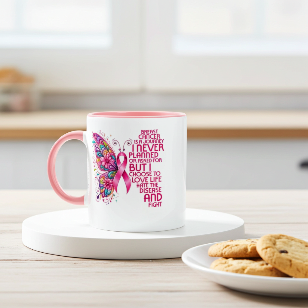 Breast Cancer Awareness Butterfly Ceramic Mug - 11oz Charity Design