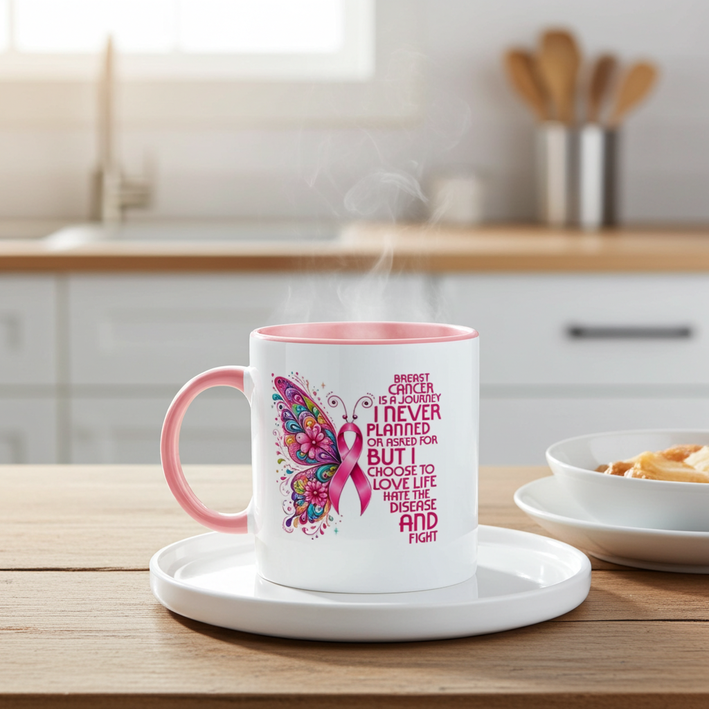 Breast Cancer Awareness Butterfly Ceramic Mug - 11oz Charity Design
