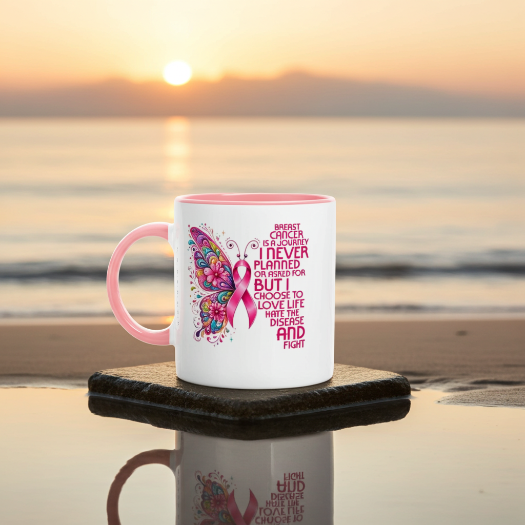 Breast Cancer Awareness Butterfly Ceramic Mug - 11oz Charity Design
