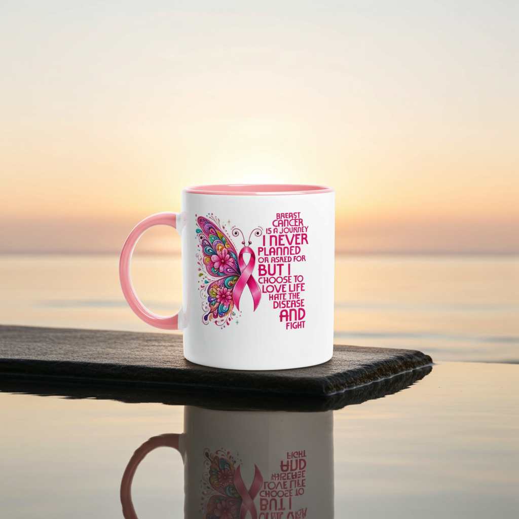 Breast Cancer Awareness Butterfly Ceramic Mug - 11oz Charity Design